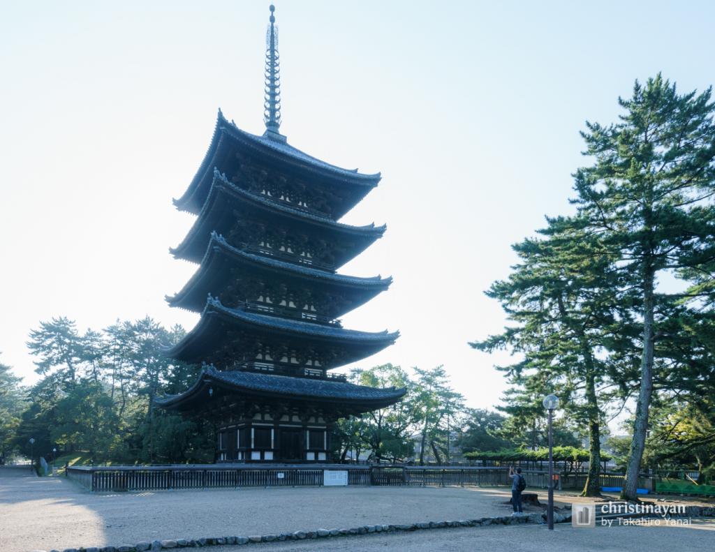 Full view of Kofukuji Temple, Five-stories Pagoda (興福寺　五重塔)
