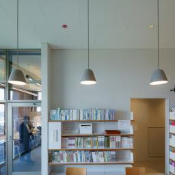 Indoor view of Matsubara City Library (読書の森)